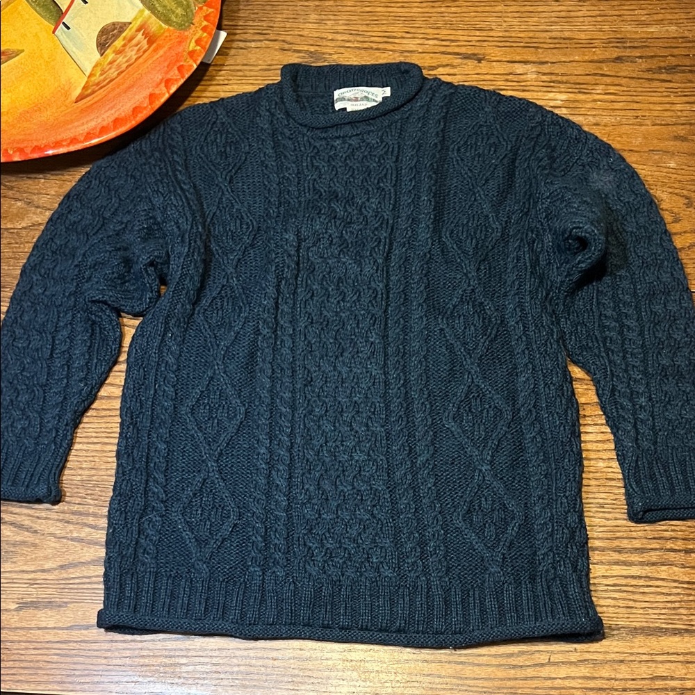 Aran Crafts Deep Blue Cable Knit Turtleneck Sweater